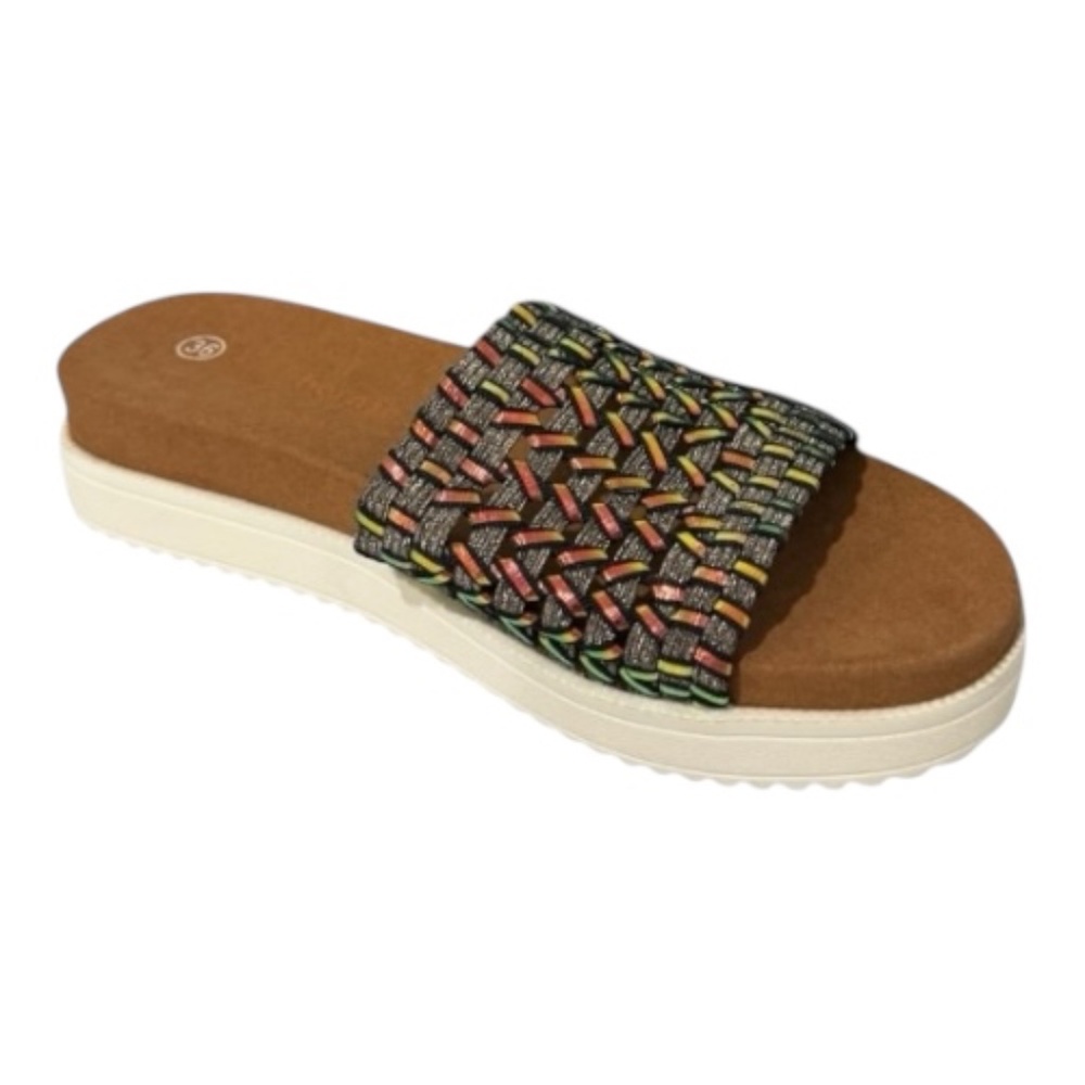 Bernie Mev Capri Flatform Slide Sandals Bronze/Plazma Woven Comfort NWB